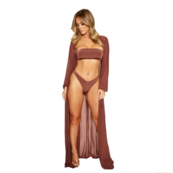 NWT Naked Wardrobe Lux Life Swim Coverup in Chocolate sz - Picture 1 of 8
